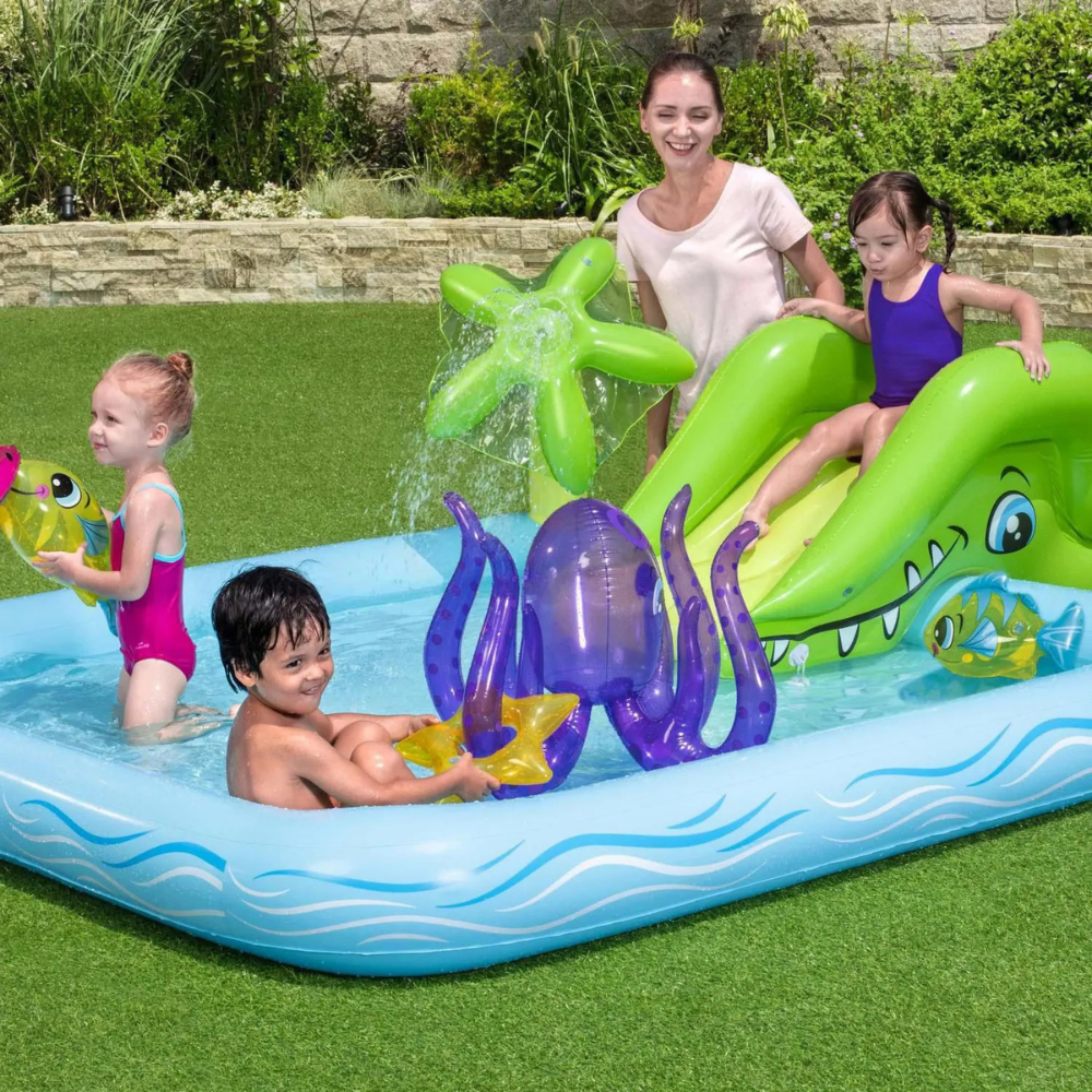 Piscina Inflável Infantil Playground Aquário Fantástico 308 Litros Bestway com 7 acessórios