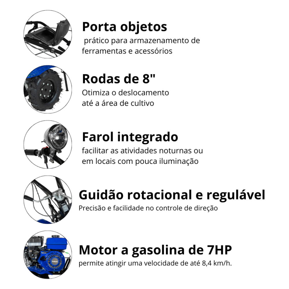 Kit Motocultivador Tekna TK90R 7HP Gasolina com Carretinha GCM-250 250kg