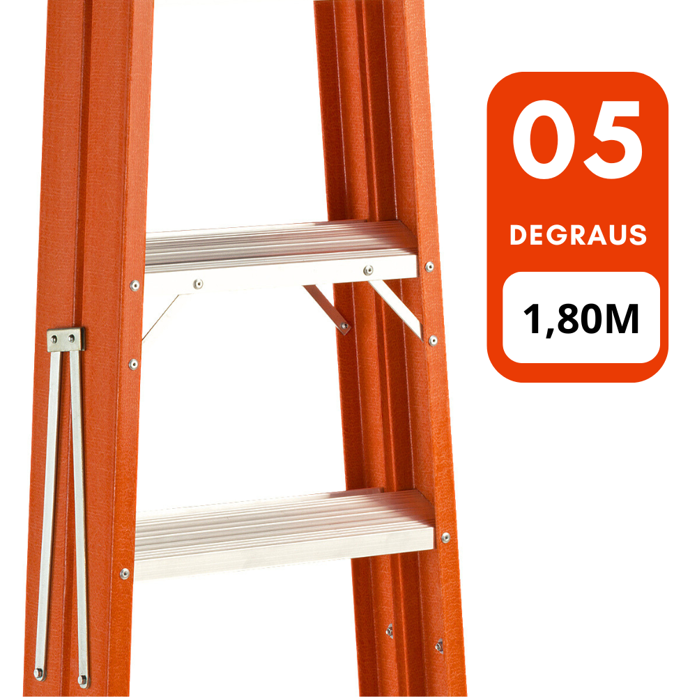 Escada de Alumínio e Fibra de Vidro 5 Degraus Residencial 1,80m RAF-05 Sintese - Leve e Segura