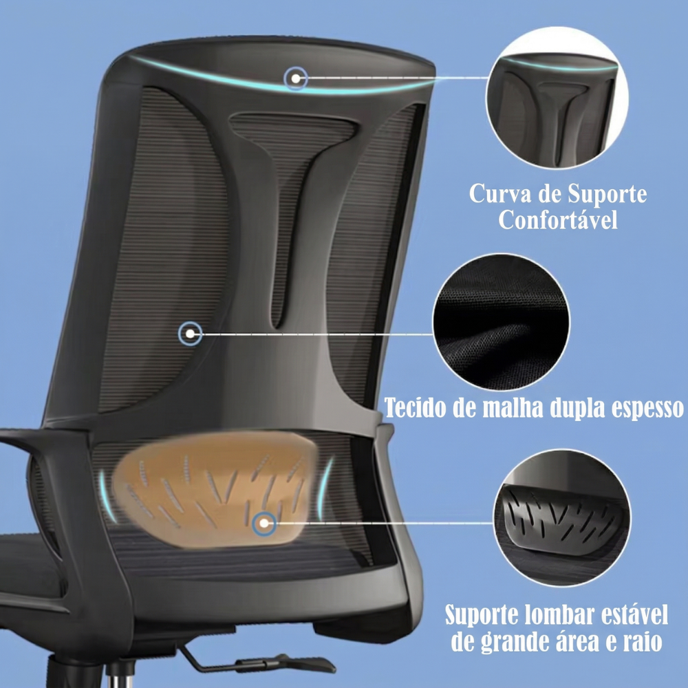 Cadeira de Escritório Diretor Ergonômica Apoio Lombar Mesh Syberflex