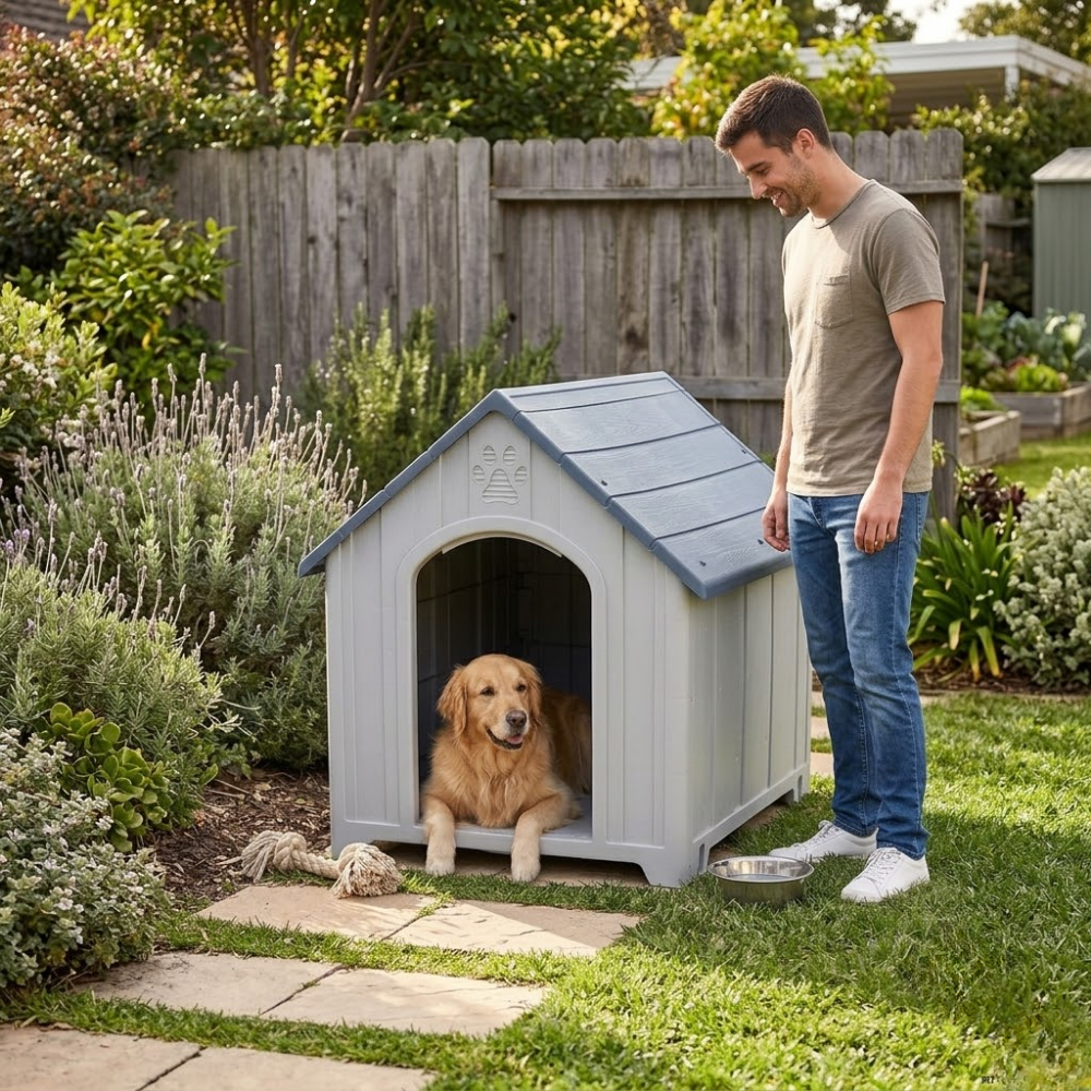 Casa casinha para Cachorro Extra Grande Cinza Resistente Impermeável Fácil Montagem 