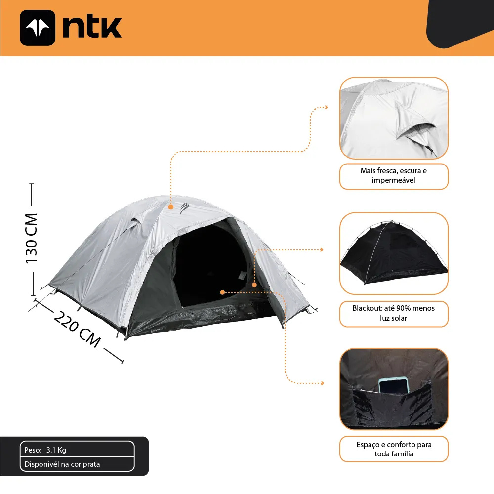 Kit Camping Maxi Com Barraca 4 Pessoas Onix Blackout Colchão Casal Bomba Manual e Fogareiro Nautika