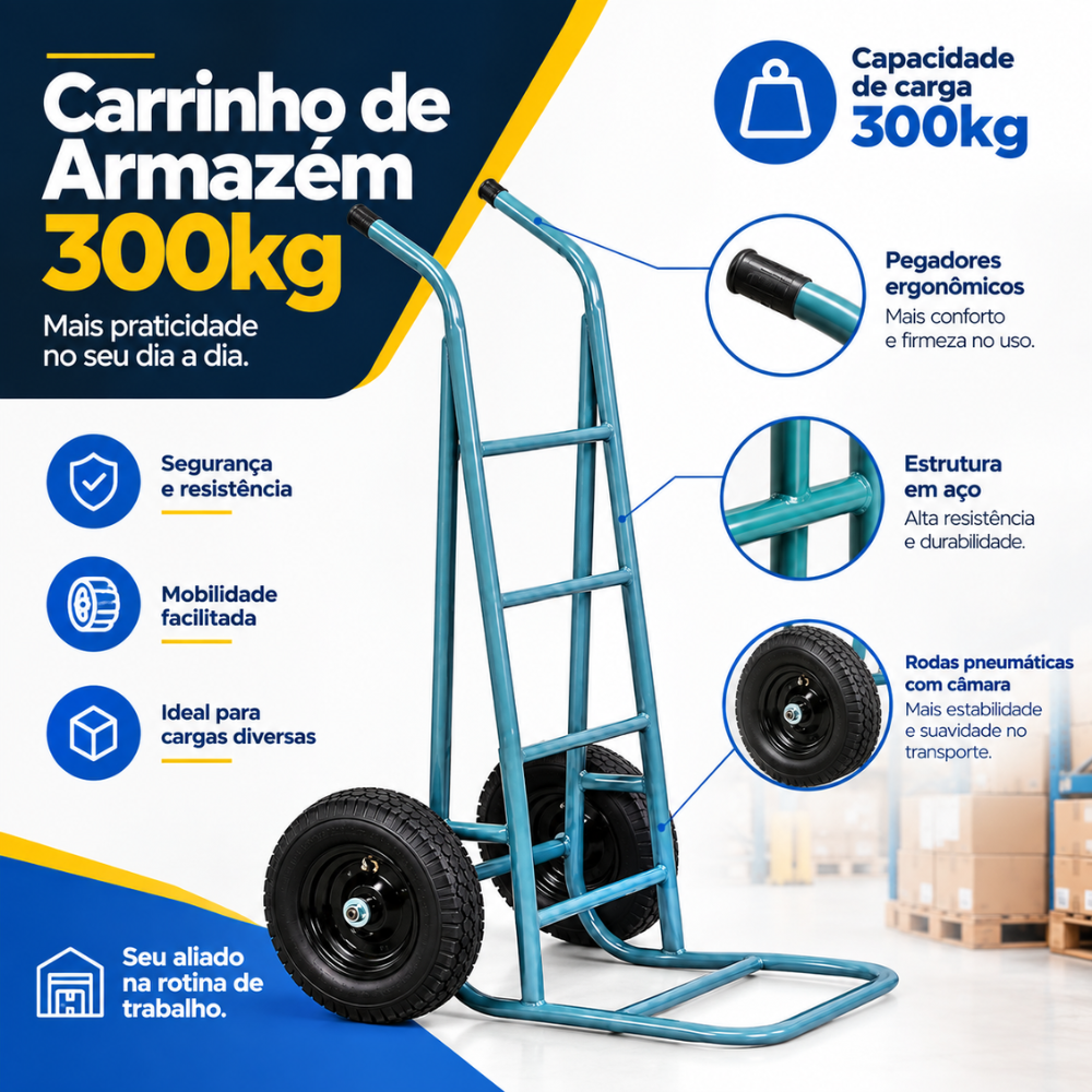 Carrinho Armazém 300kg Roda com Rolete Metalpama