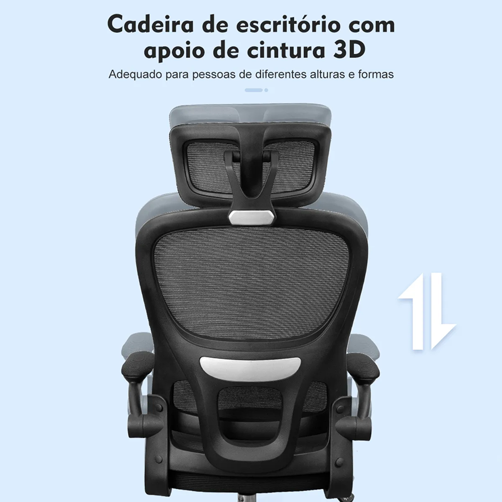 Cadeira Escritório Ergonômica Giratória Apoio Braços e Lombar Syberflex