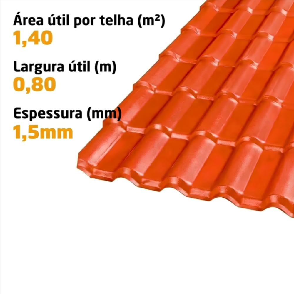 Kit 2 Telhas PVC Plan Colonial Muke Tools Terracota 241x88cm 6 Ondas 1,5mm