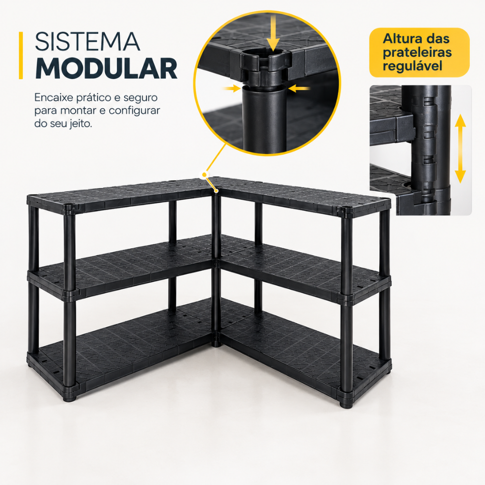 Estante Plástica Conecta em L Modular Preta Antares