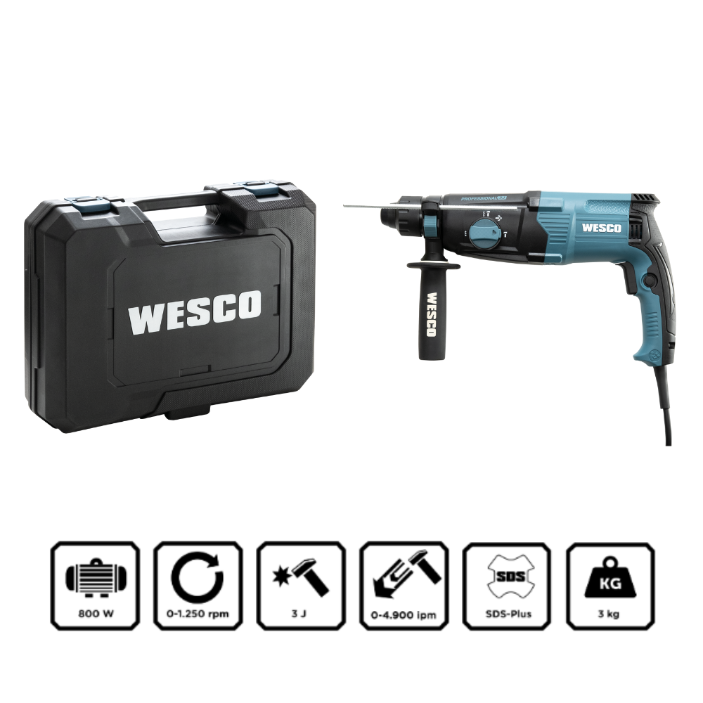Martelete Perfurador/Rompedor Wesco WS3229K 26mm 800W 127V com Maleta e Broca SDS-Plus 8x120mm