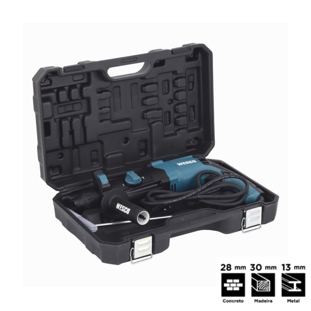 Martelete Perfurador/Rompedor Wesco WS3229K 26mm 800W 127V com Maleta e Broca SDS-Plus 8x120mm