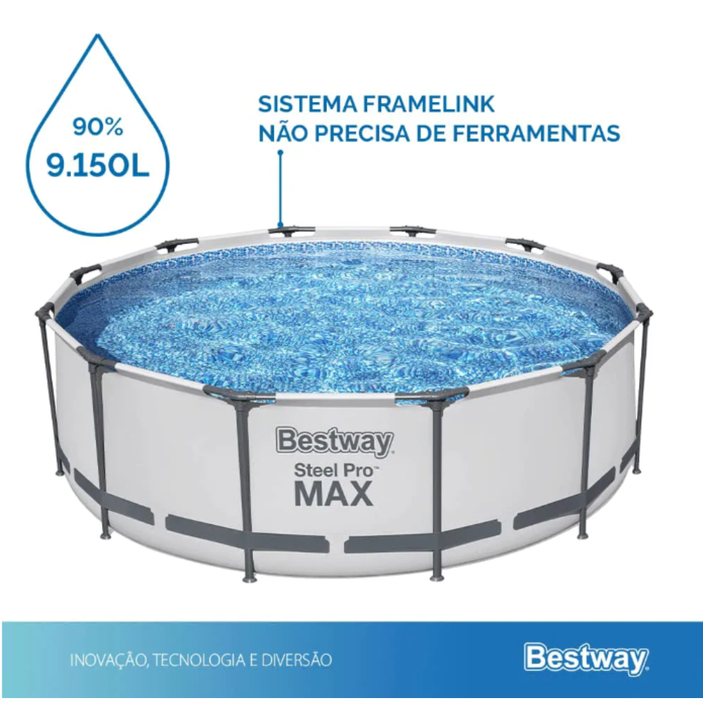 Piscina Estrutural Bestway Steel Pro MAX 9.150L com Escada, Capa, Forro e Filtro 2.006 L/h