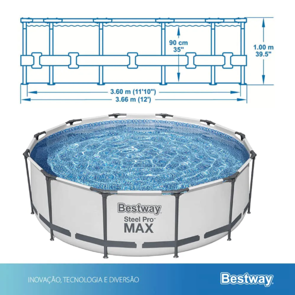 Piscina Estrutural Bestway Steel Pro MAX 9.150L com Escada, Capa, Forro e Filtro 2.006 L/h