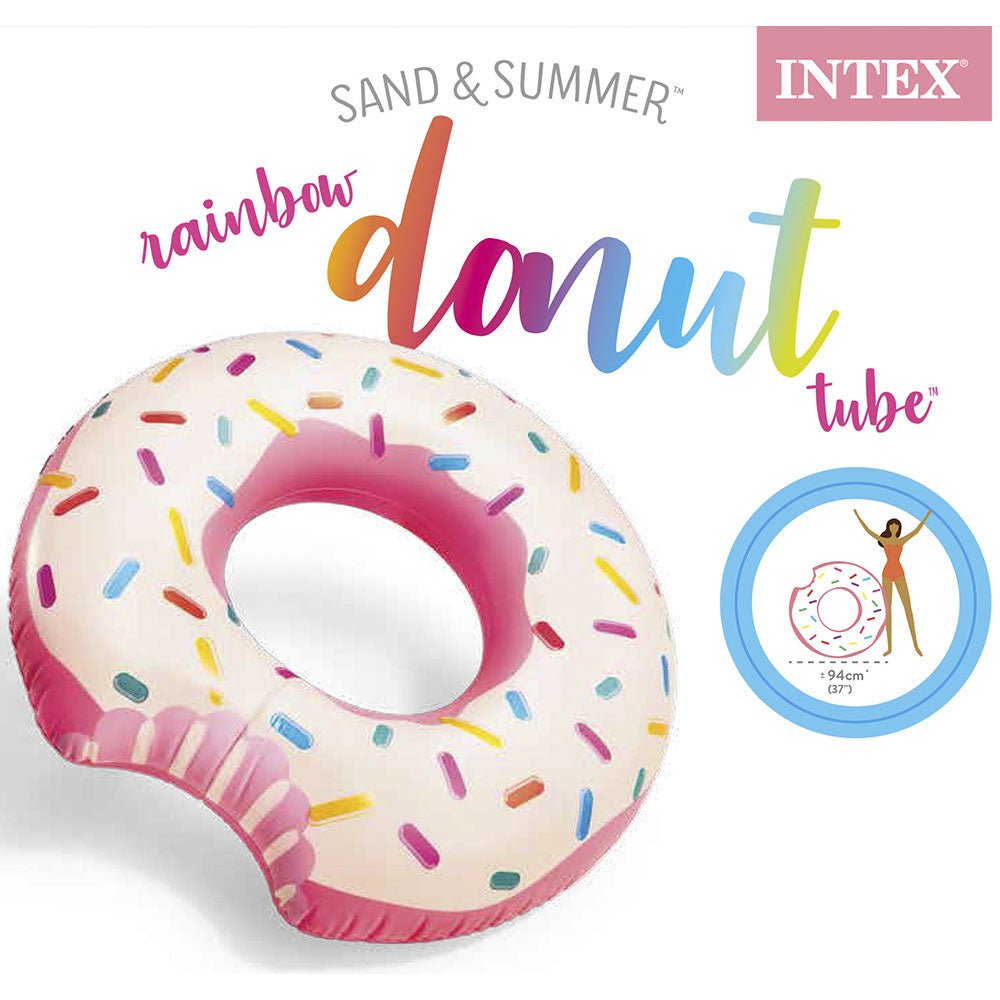 BOIA INFLÁVEL REDONDA DONUT ROSQUINHA MORDIDO GRANULADO ROSA INTEX PISCINA DIVERSÃO