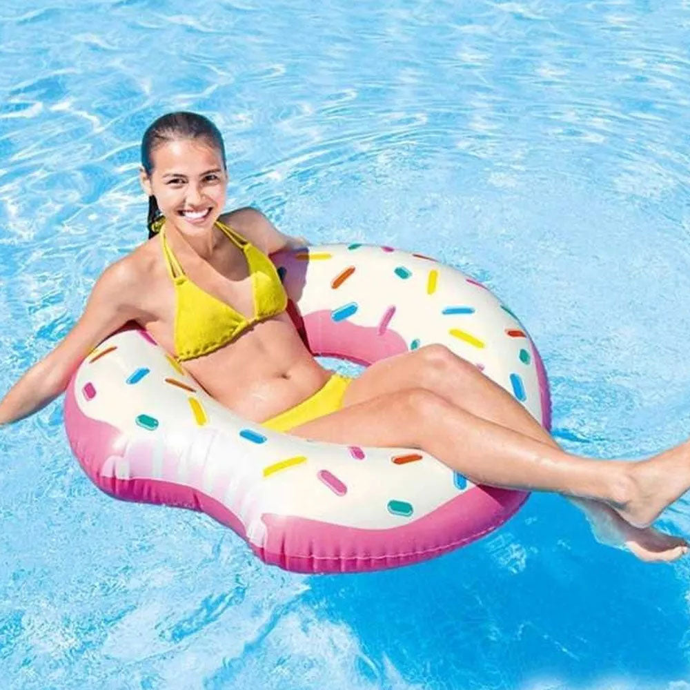 BOIA INFLÁVEL REDONDA DONUT ROSQUINHA MORDIDO GRANULADO ROSA INTEX PISCINA DIVERSÃO