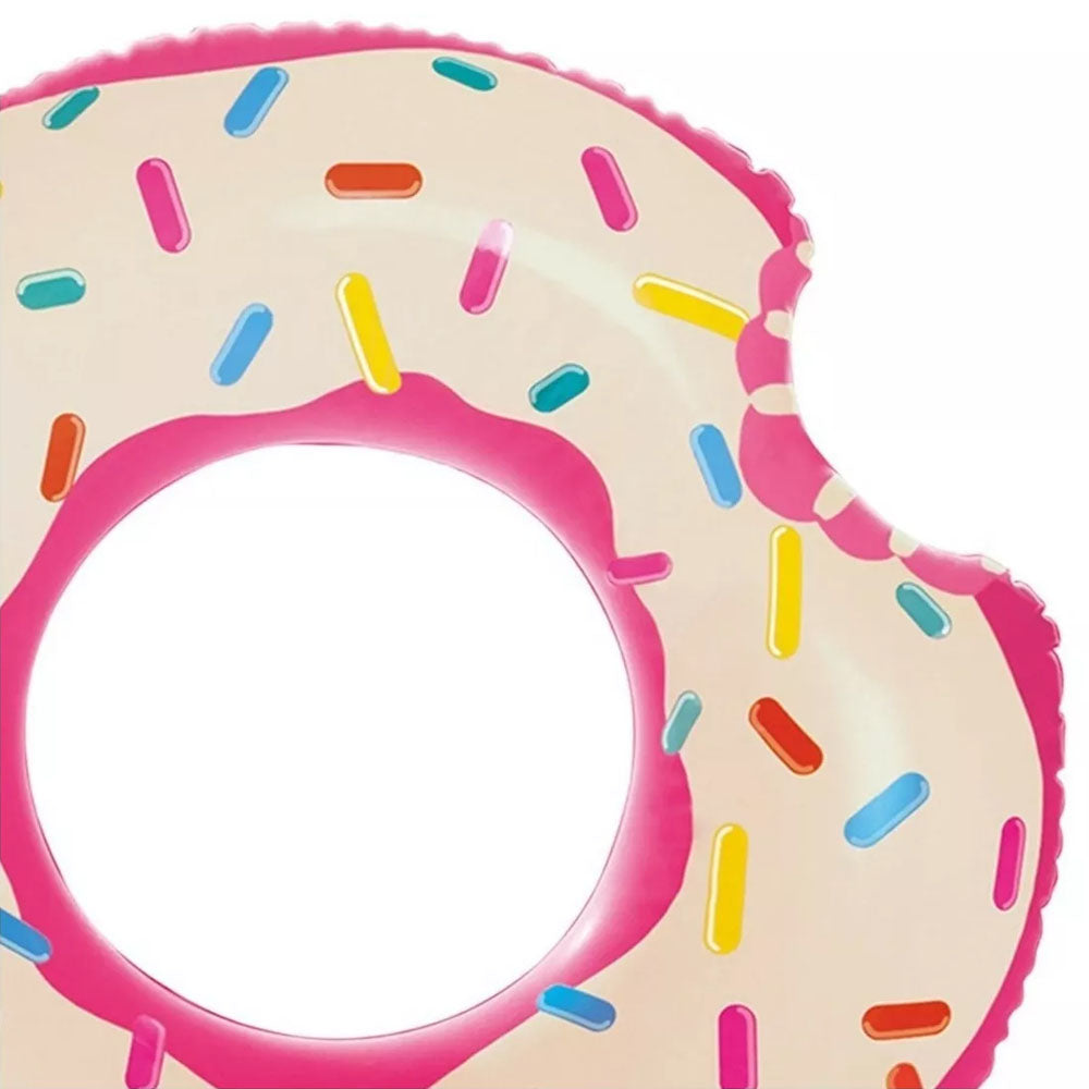 BOIA INFLÁVEL REDONDA DONUT ROSQUINHA MORDIDO GRANULADO ROSA INTEX PISCINA DIVERSÃO