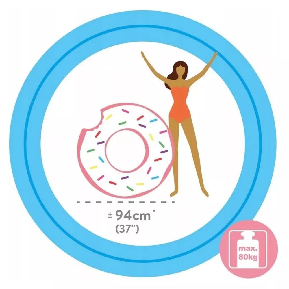 BOIA INFLÁVEL REDONDA DONUT ROSQUINHA MORDIDO GRANULADO ROSA INTEX PISCINA DIVERSÃO