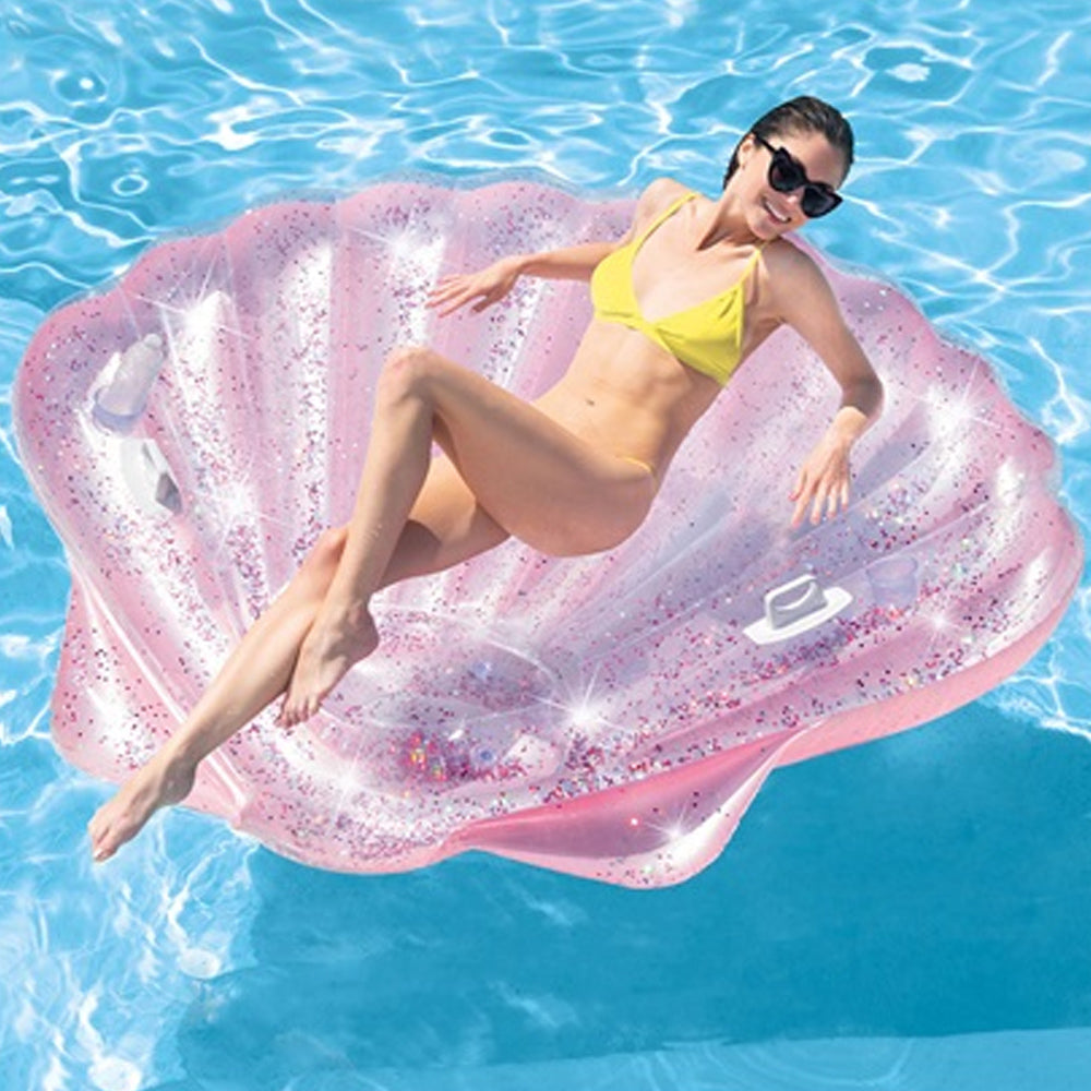 COLCHÃO INFLÁVEL PARA PISCINA ILHA CONCHA DO MAR ROSA