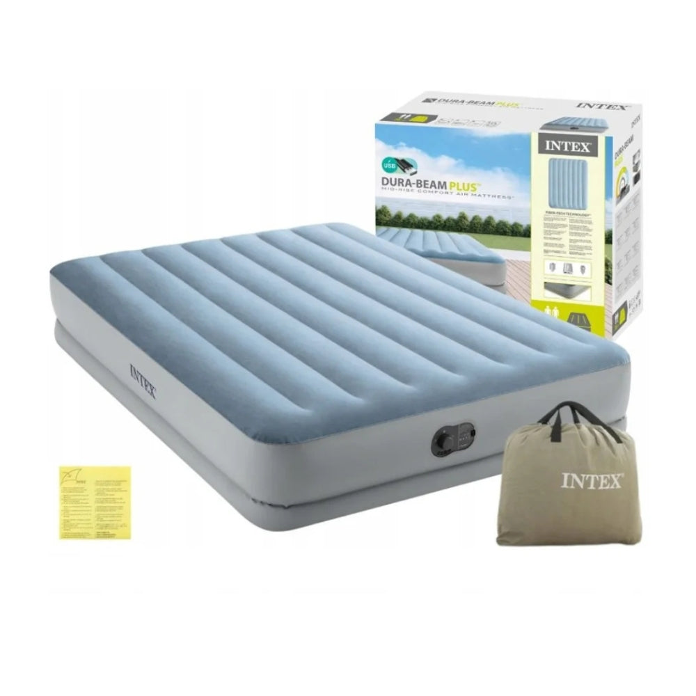 Kit 02 Colchão Inflável Casal Intex Queen Dura Beam Plus Bomba de Ar Usb Embutida