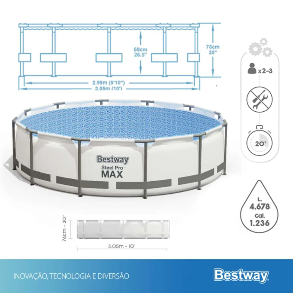 Piscina Estrutural 4678L Bestway Steel Pro MAX 3,05m x 76cm + Filtro 1.249L/h 127V