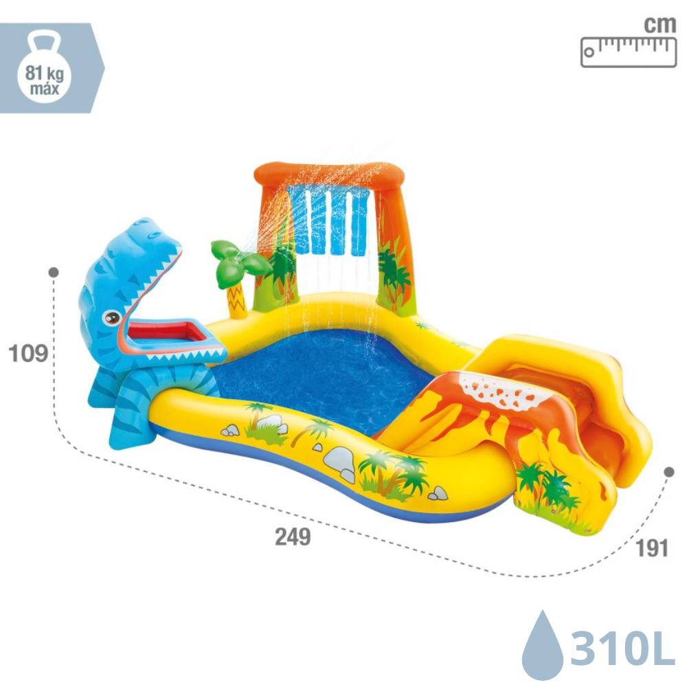 Kit Piscina Playground Dinossauro Intex 310 Litros com Bomba Manual e Forro de Proteção 3x2m
