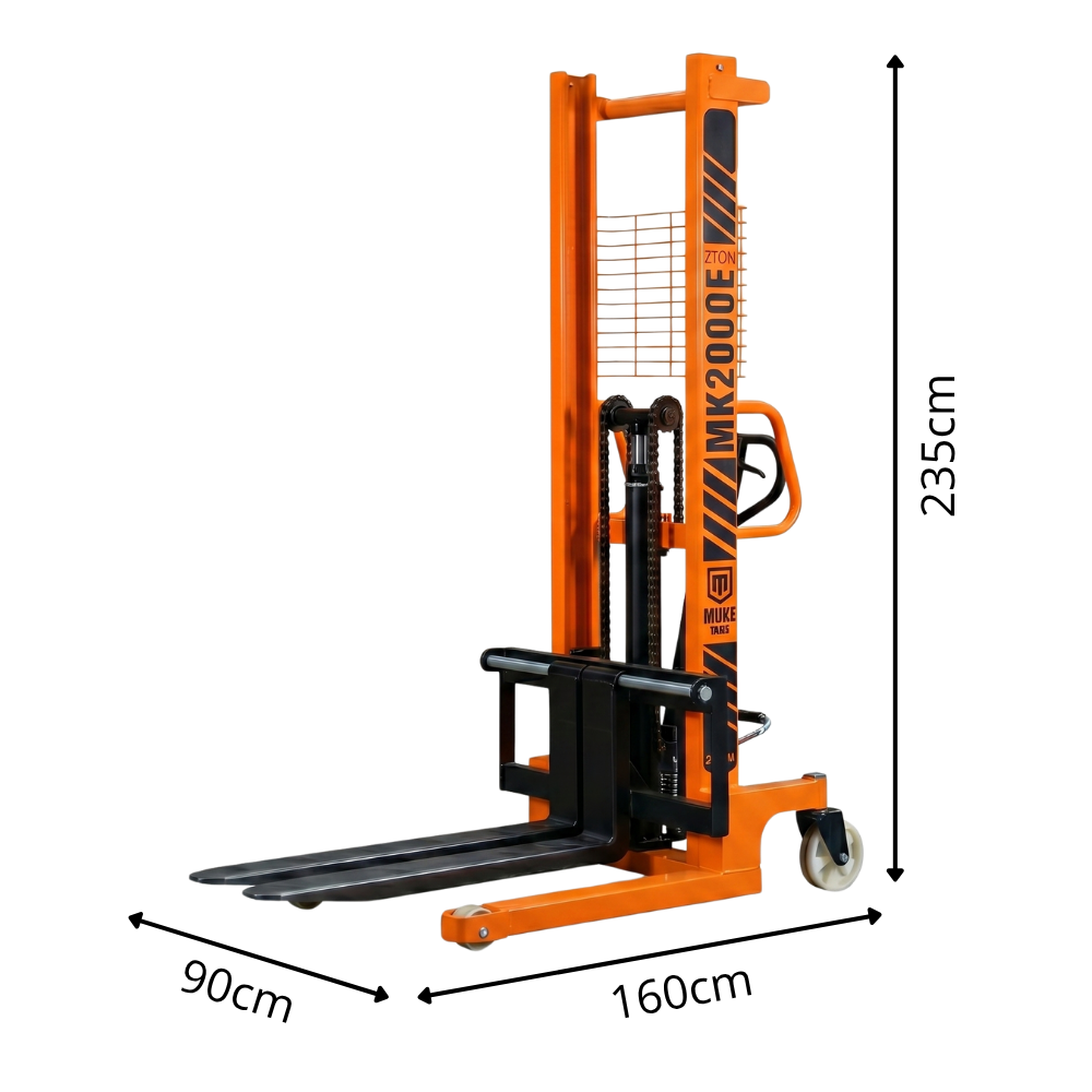 Empilhadeira Manual Hidráulica 2 Ton 1,6m MKE2000 com Garfos Ajustáveis para Paletes Muke Tools