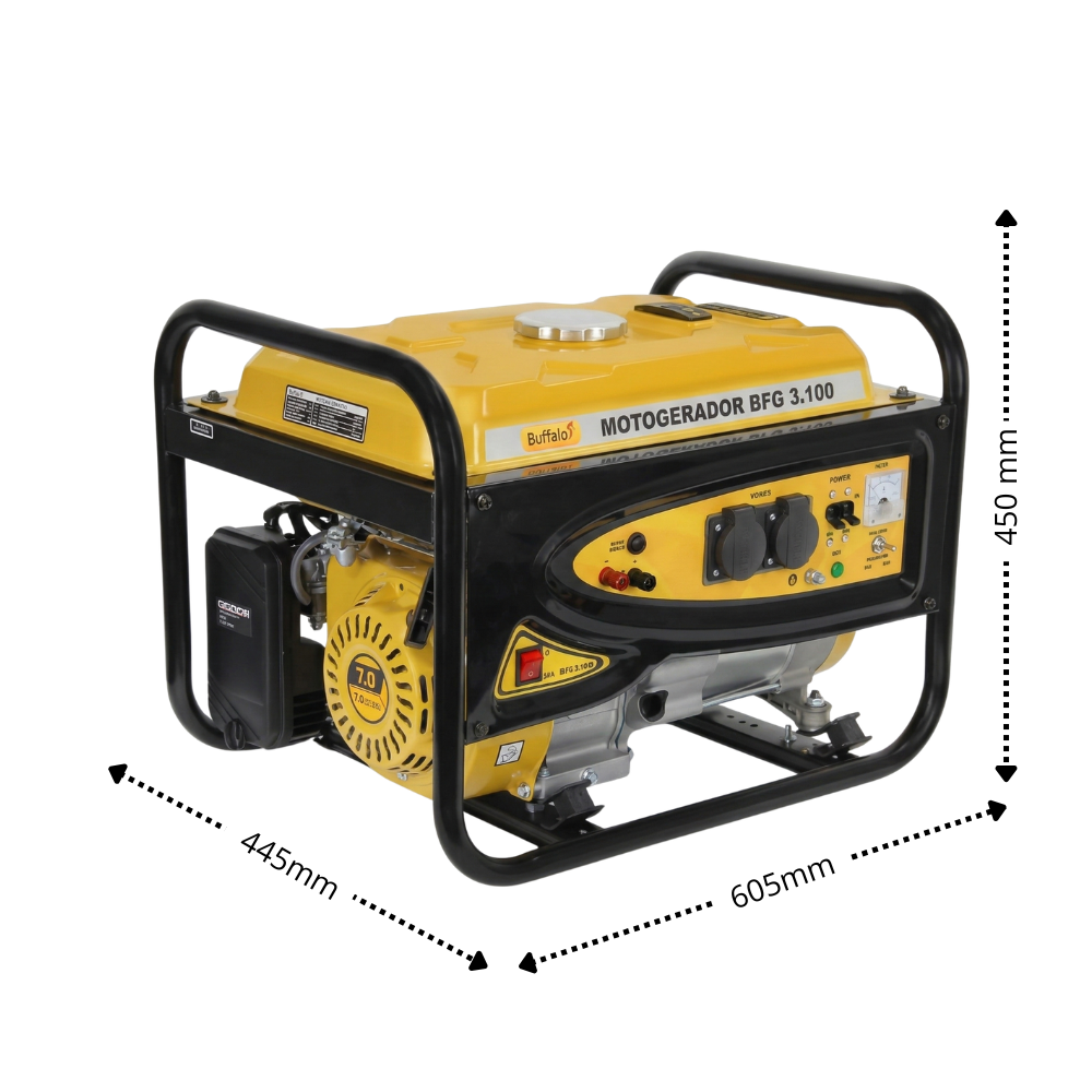 ERADOR À GASOLINA PARTIDA MANUAL 3,1 KVA 110/220V BFG3100 MONOFÁSICO BUFFALO
