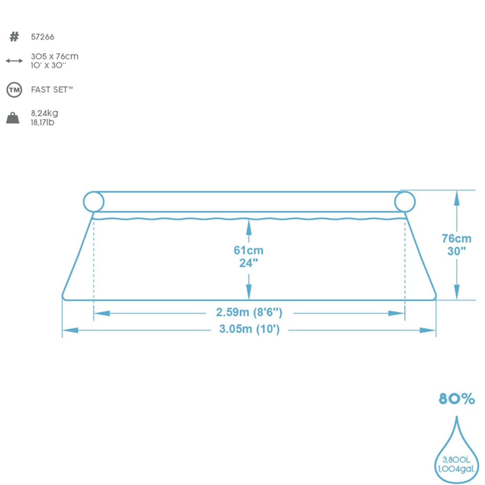 Piscina Inflável 3.800 Litros Fast Set Bestway 3,05m + Bomba Filtro 127V