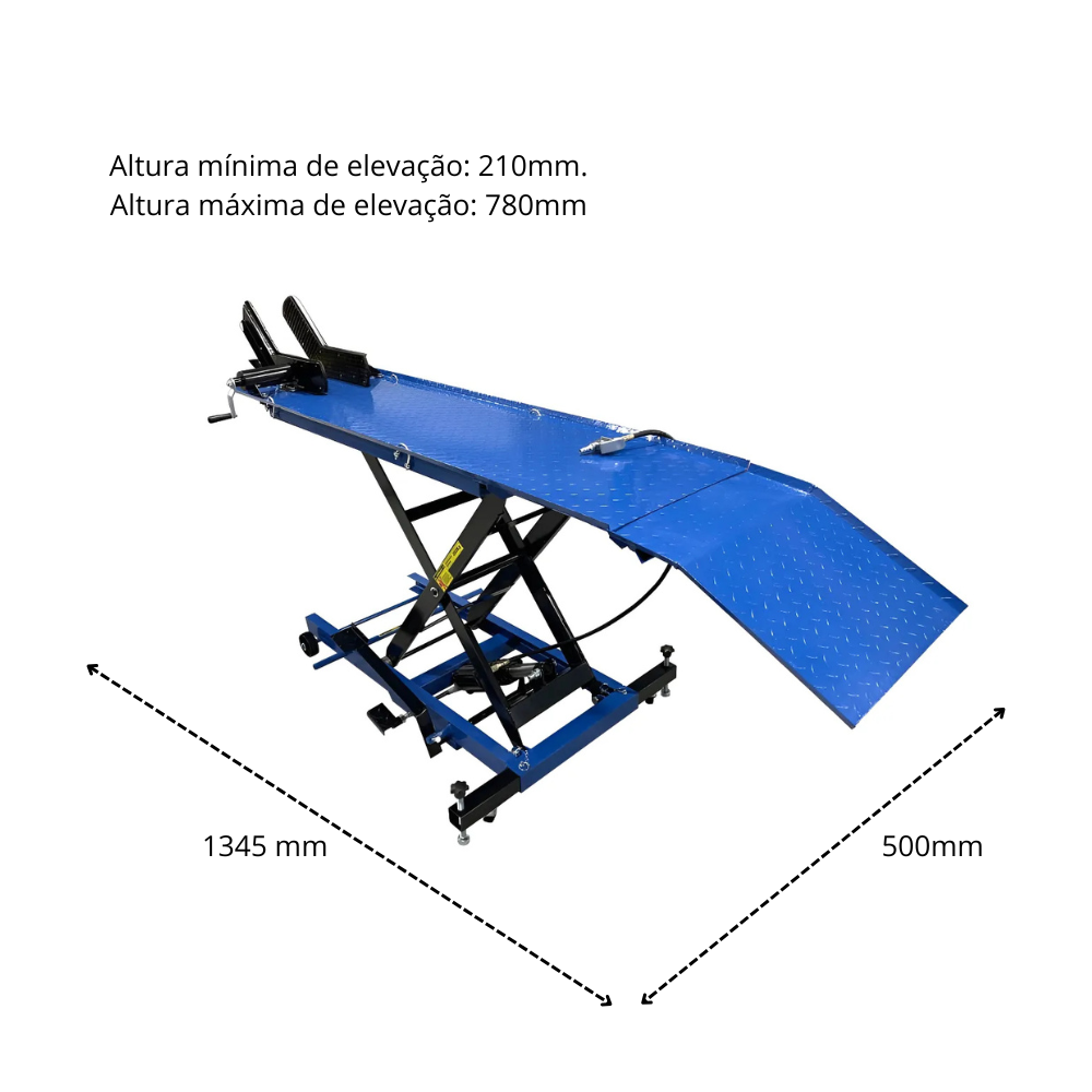 Elevador Rampa para Motos Hidropneumático 350kg em Aço com Rodas Bremen