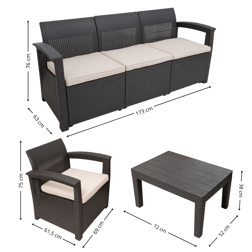 CONJUNTO DE SOFÁ 5 LUGARES PARA JARDIM ÁREA EXTERNA RATTAN D7HOME