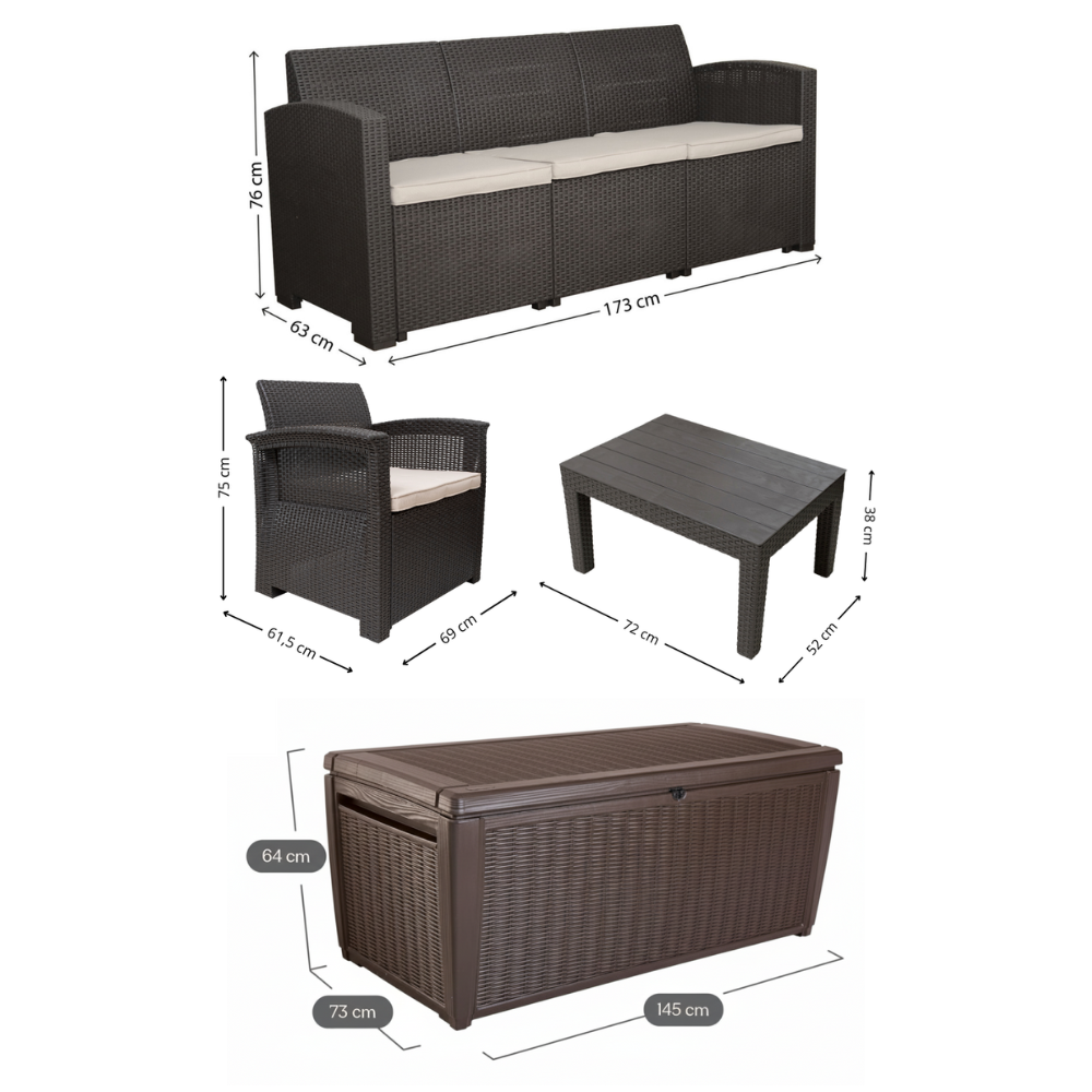 Conjunto Jogo Poltrona 5 Lugares Para Jardim Rattan Com Baú Organizador Syberflex