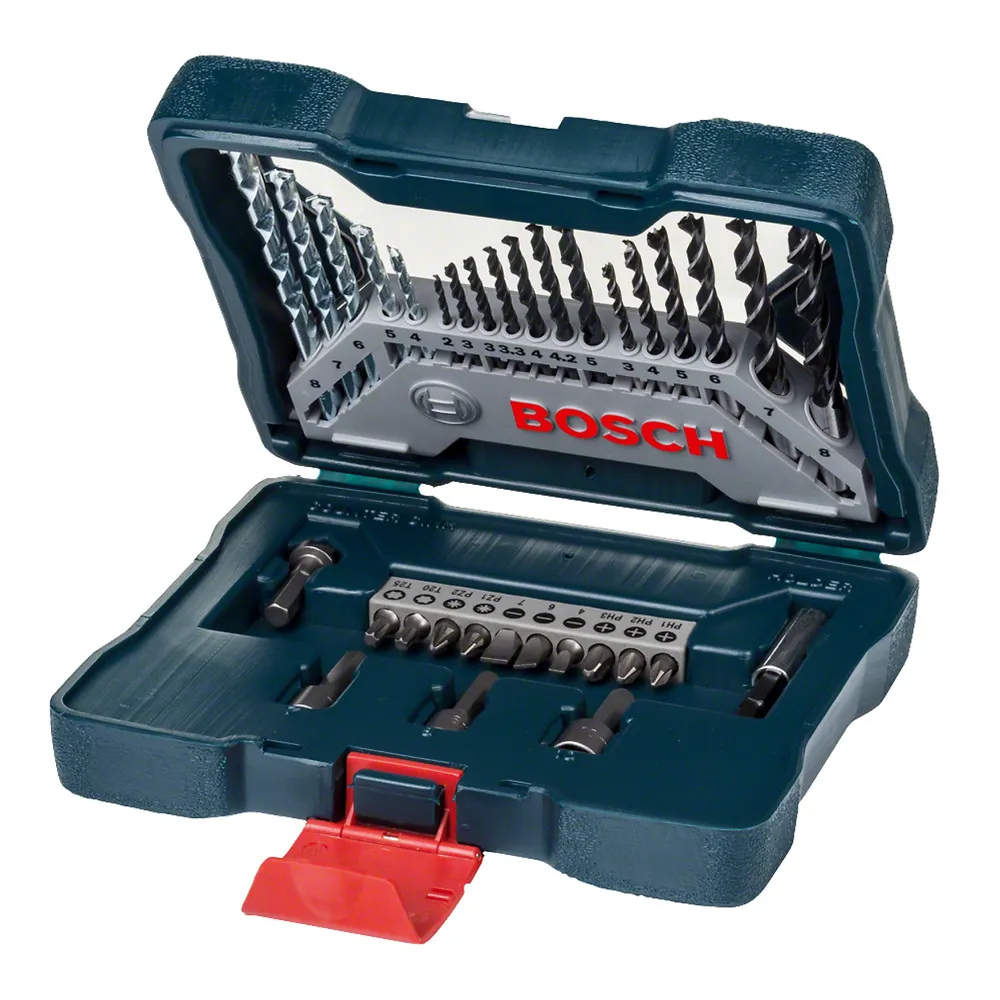 Kit Furadeira de Impacto Bosch GSB 550RE 550W com Jogo de Brocas e Bits X-Line 33 Peças com Maleta
