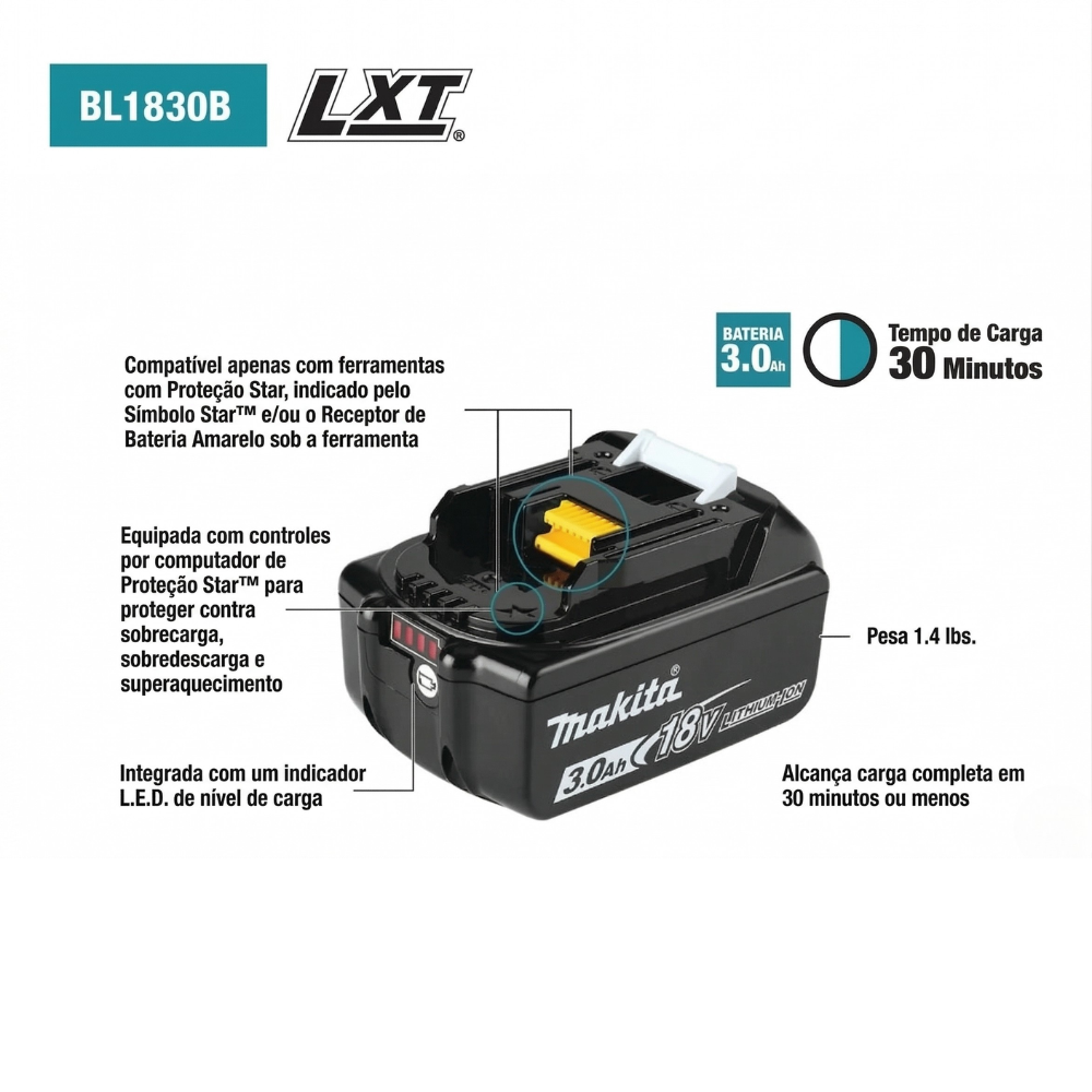 Chave de Impacto Makita DTW1001Z 18V Brushless 1050Nm Com 2 Baterias 3.0Ah e Carregador Bivolt