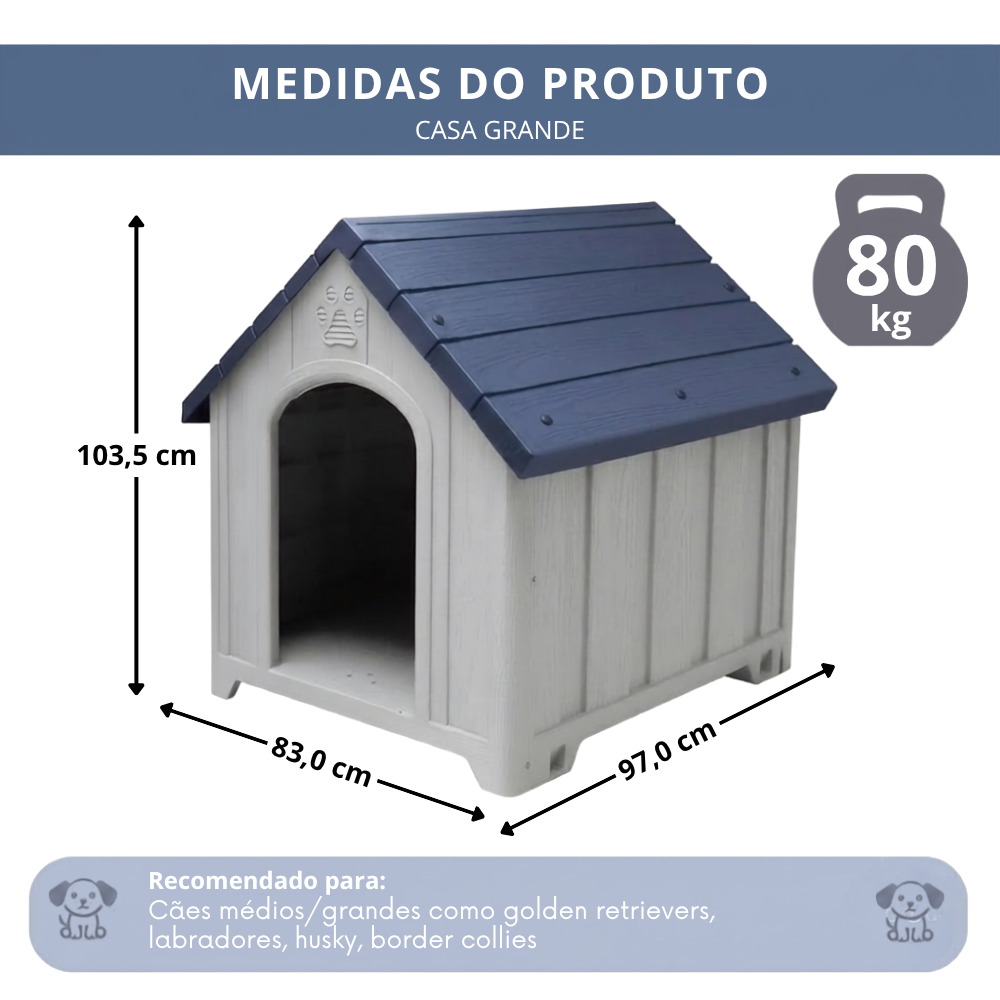 Casa casinha para Cachorro Extra Grande Cinza Resistente Impermeável Fácil Montagem 