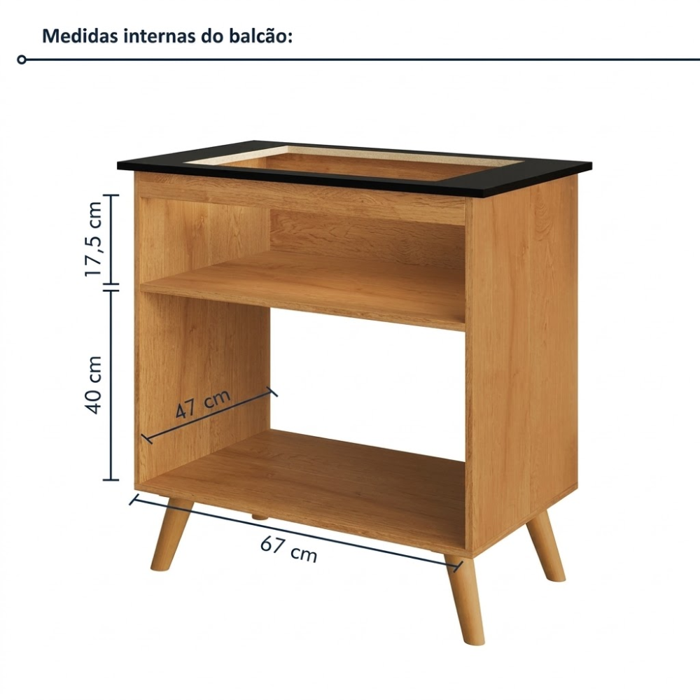 BALCÃO DE COZINHA PARA COOKTOP 4 E 5 BOCAS PARMA NATURE KAIKI