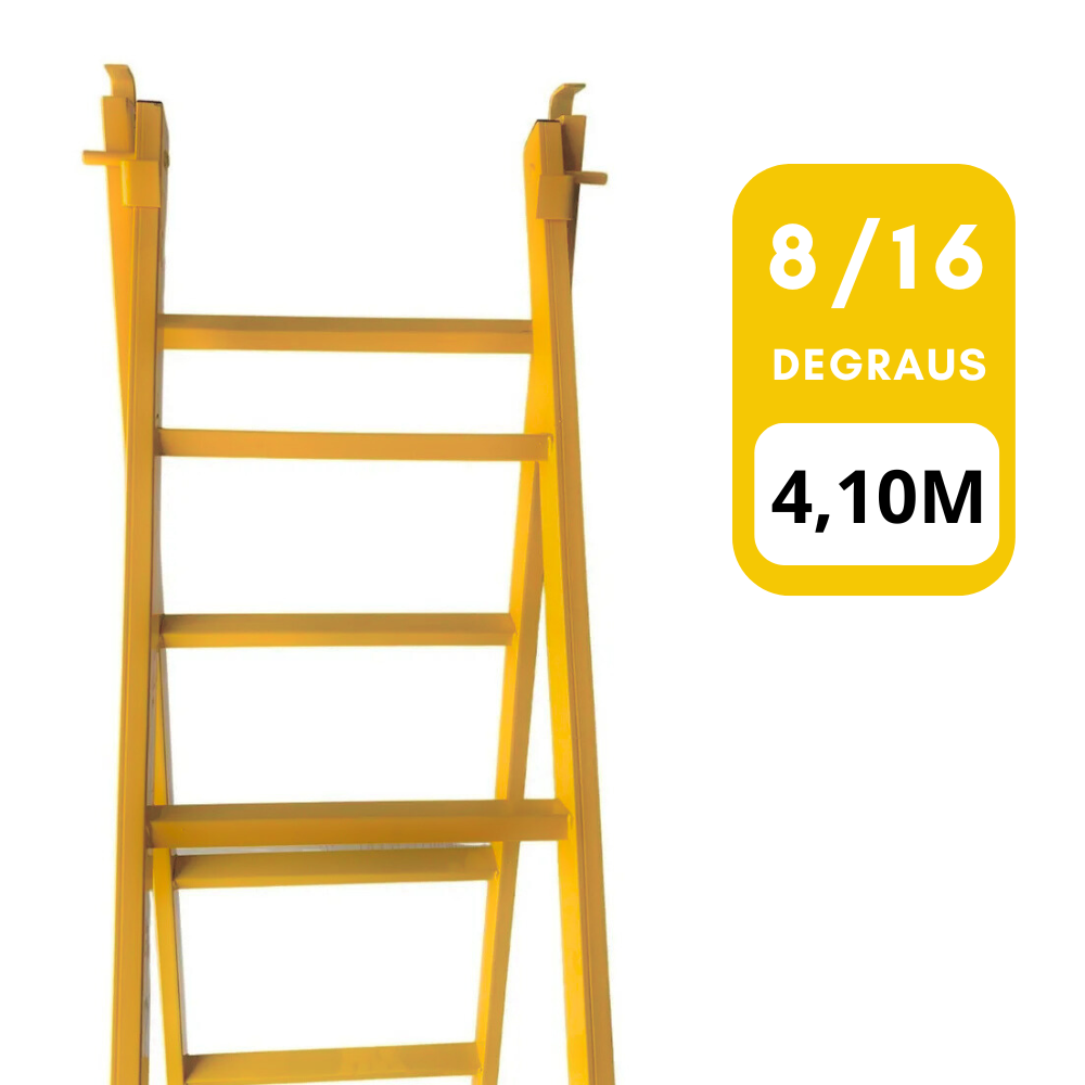 Escada Extensiva 8/16 Degraus 4,10 metros Multifuncional 3 em 1 em Aço