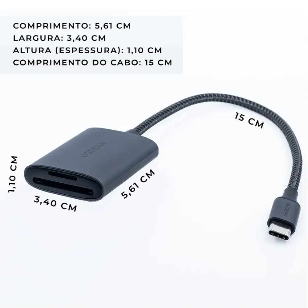 Leitor de Cartão UGREEN 80888 USB-C para SD e Micro SD/TF