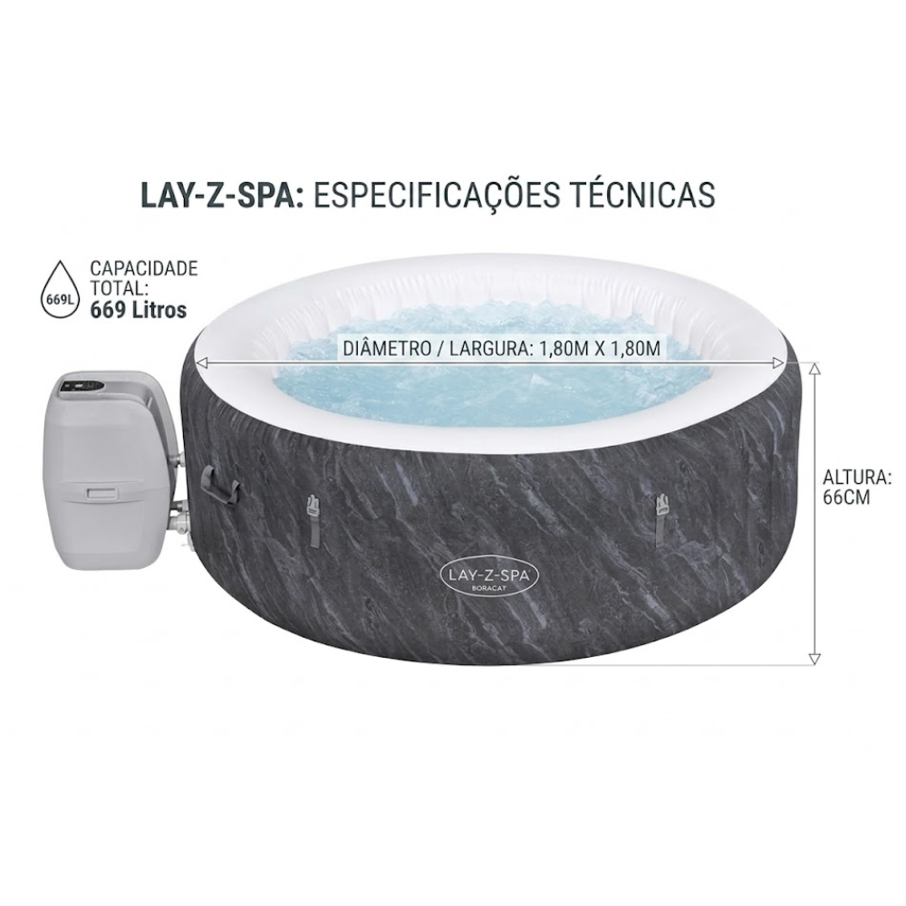 BANHEIRA OFURÔ INFLÁVEL LAY-Z-SPA BORACAY AIRJET 669L C/ 1 CAPA E 1 FILTRO