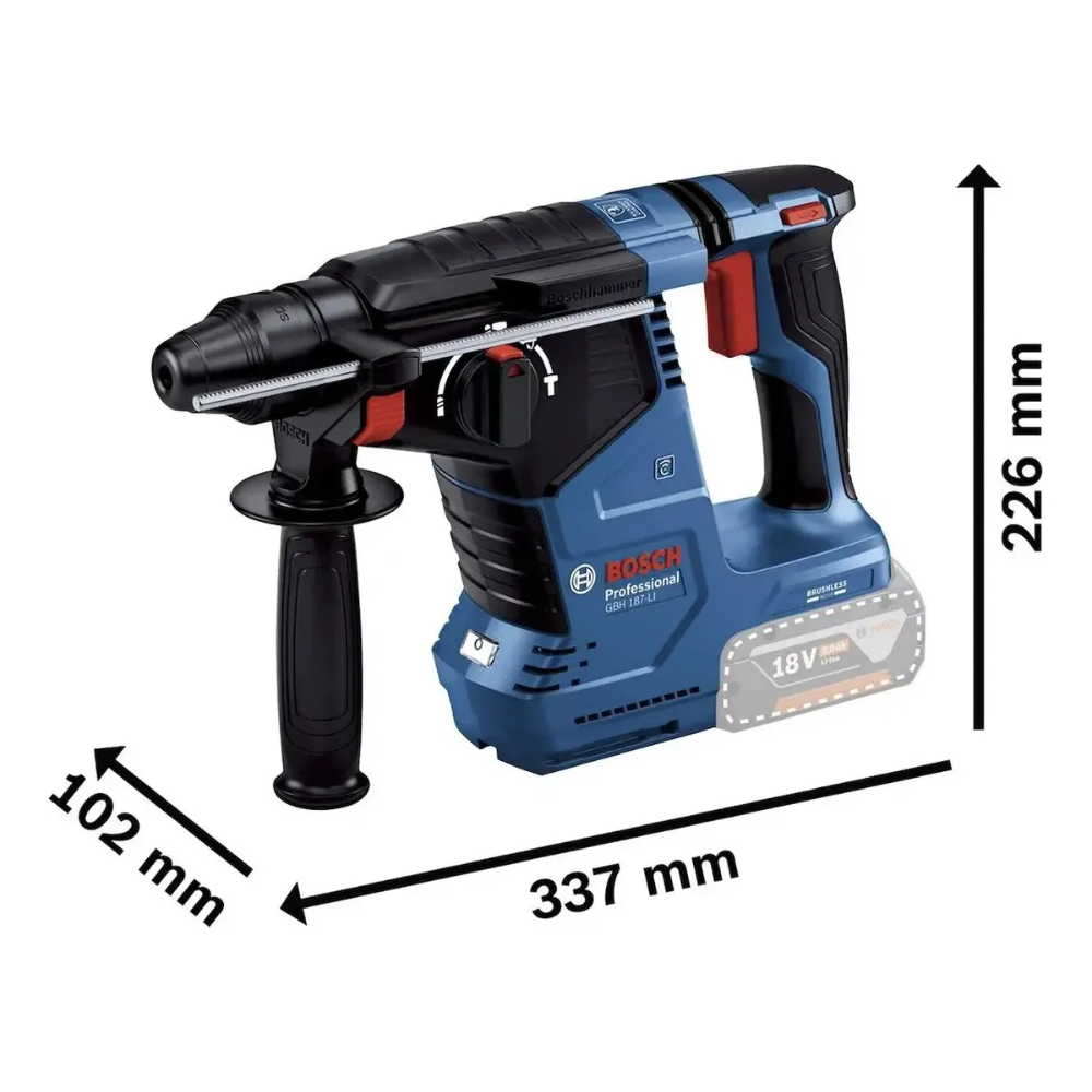 Martelete Perfurador Rompedor Bosch GBH 187-LI 18V Brushless com 2 Baterias e Maleta