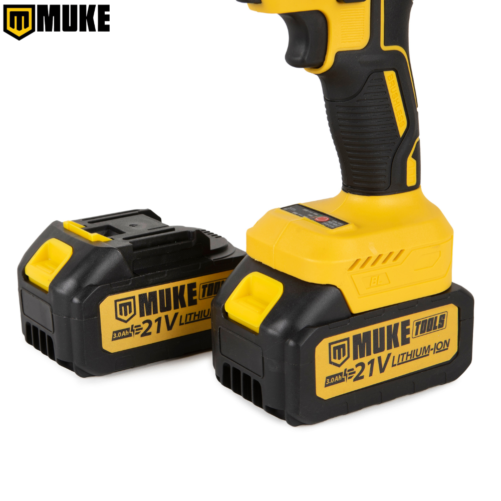 Chave De Impacto 21V 380Nm Brushless com 2 Baterias 3000mAh, Kit 15 acessórios e Maleta Muke Tools