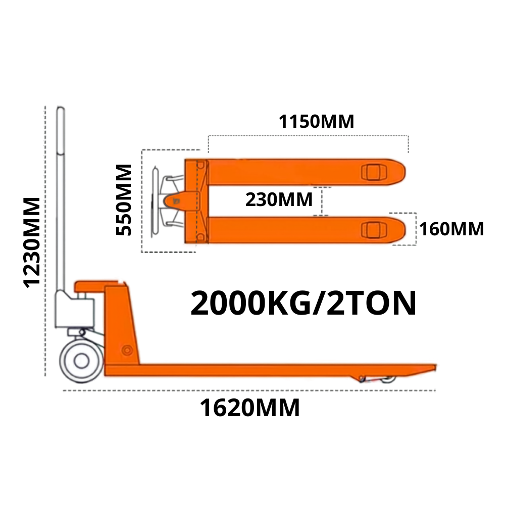 PALETEIRA MANUAL TRANSPALLET HIDRÁULICA 2000KG 02 TON RODA DUPLA GARFO 550MM MUKE TOOLS