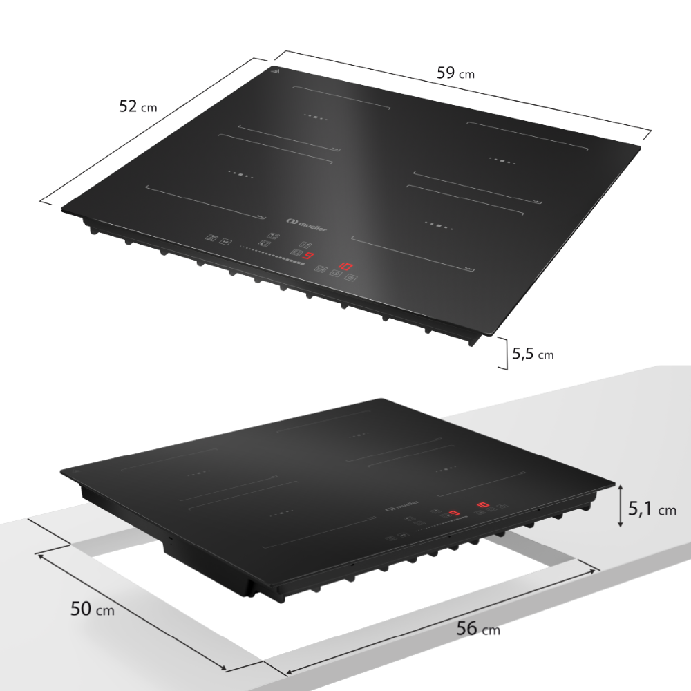 Cooktop de Indução Mueller 4 Bocas Turbo MCN4BK 220V