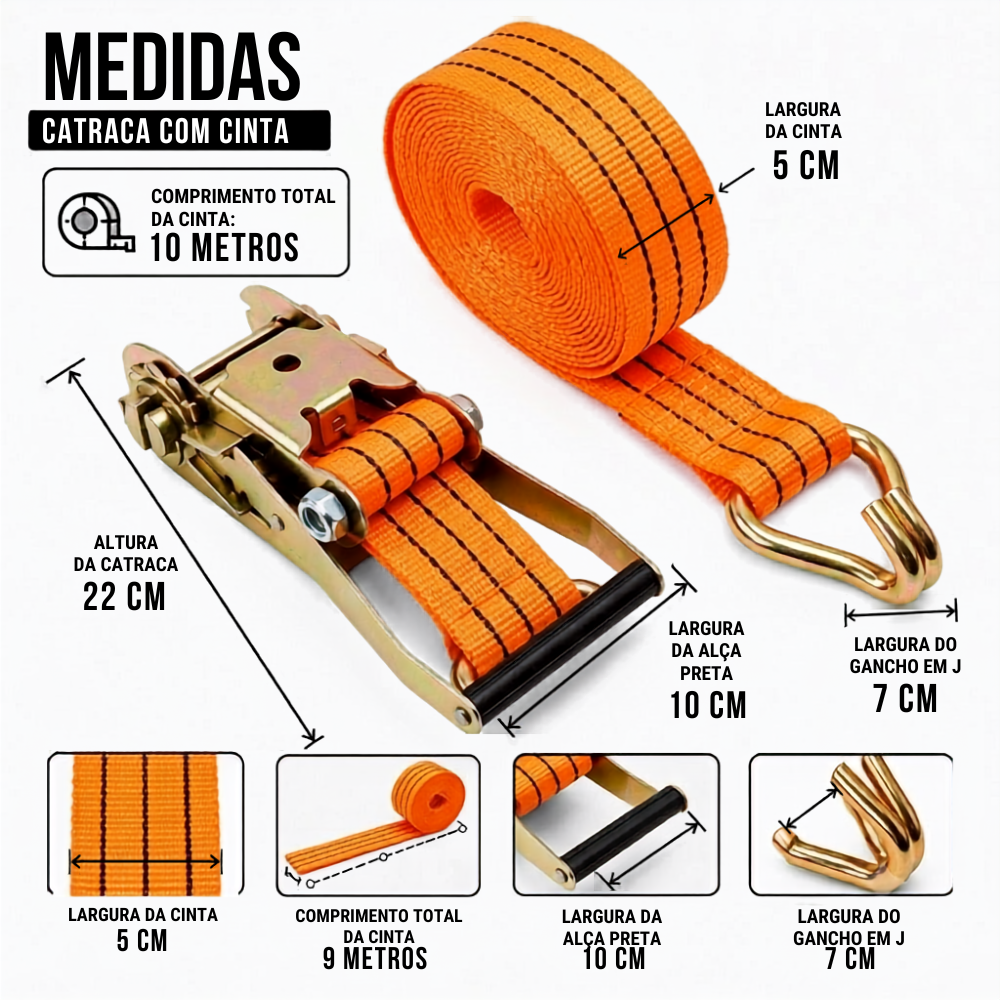CINTA C/ CATRACA PARA AMARRAÇÃO DE CARGA 3,0TON 10,0M 5,0CM