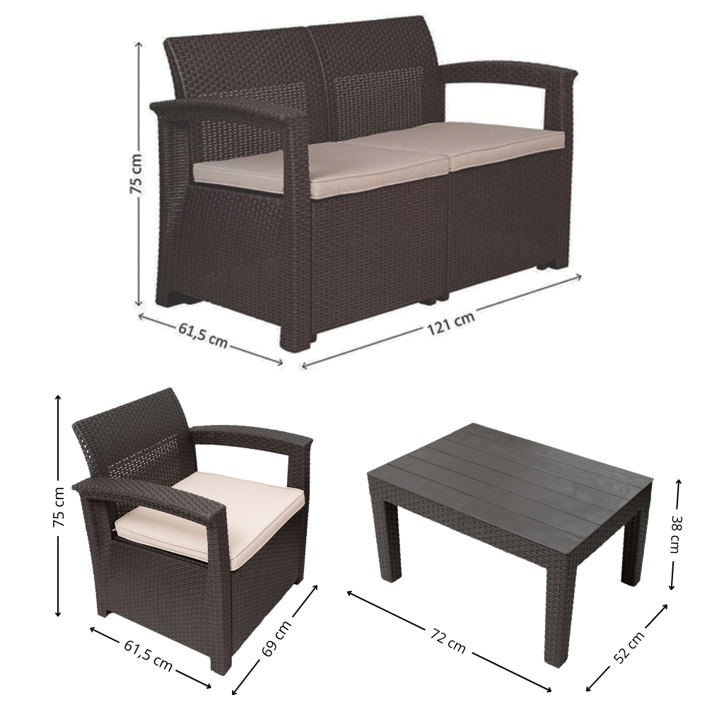 Conjunto de Sofá 4 Lugares para Jardim Área Externa Rattan Syberflex com Mesa e Almofadas