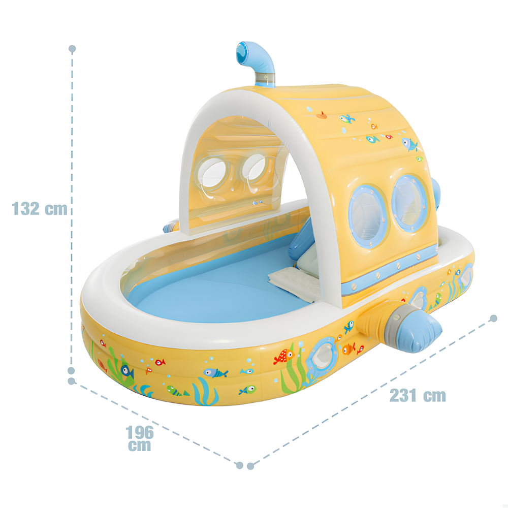 Piscina Infantil Playground Submarino 350L c/ Mini Compressor Portátil Bivolt Muke Tools