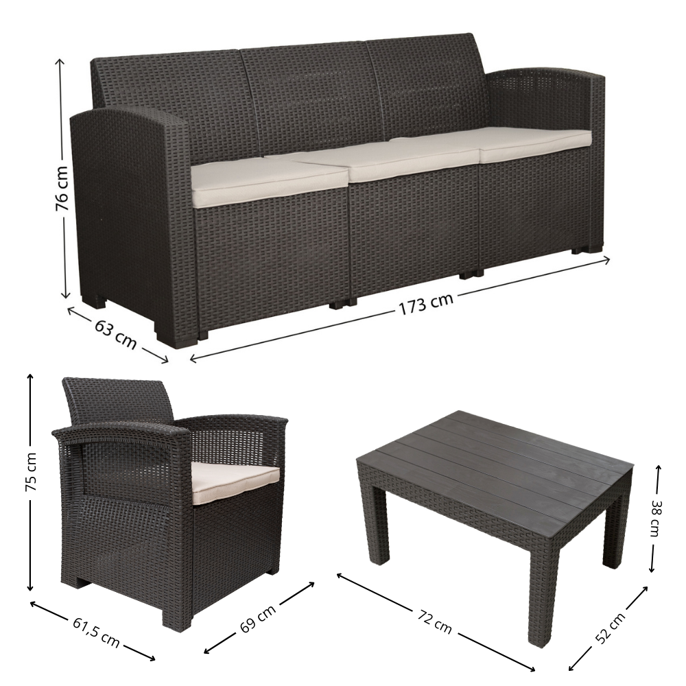 Conjunto de Sofá Jardim Rattan 5 Lugares SyberFlex Confort com Mesa e Almofadas