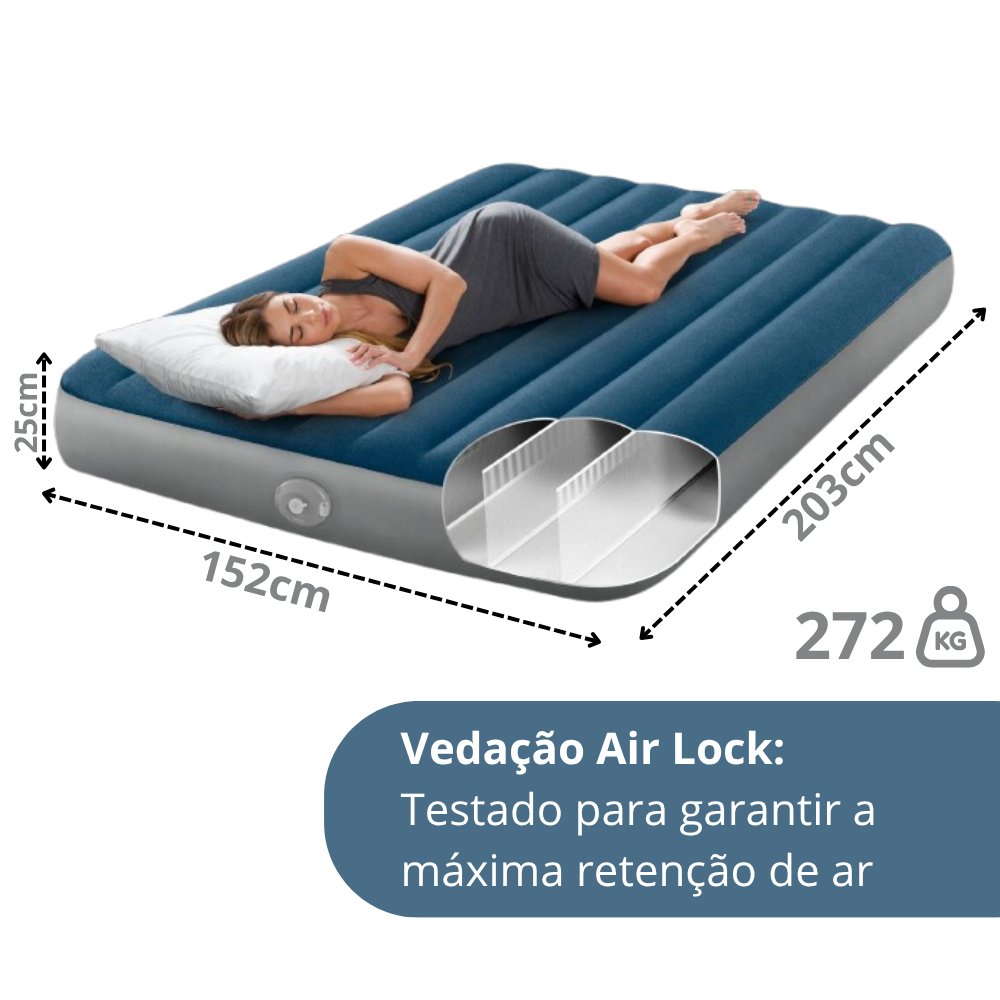 Colchão Inflável Casal Queen Intex Dura-Beam Prestige com Bomba USB Recarregável