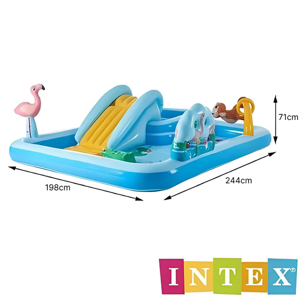 Piscina Playground 493 Litros Aventura na Floresta Bomba de Ar Manual Intex