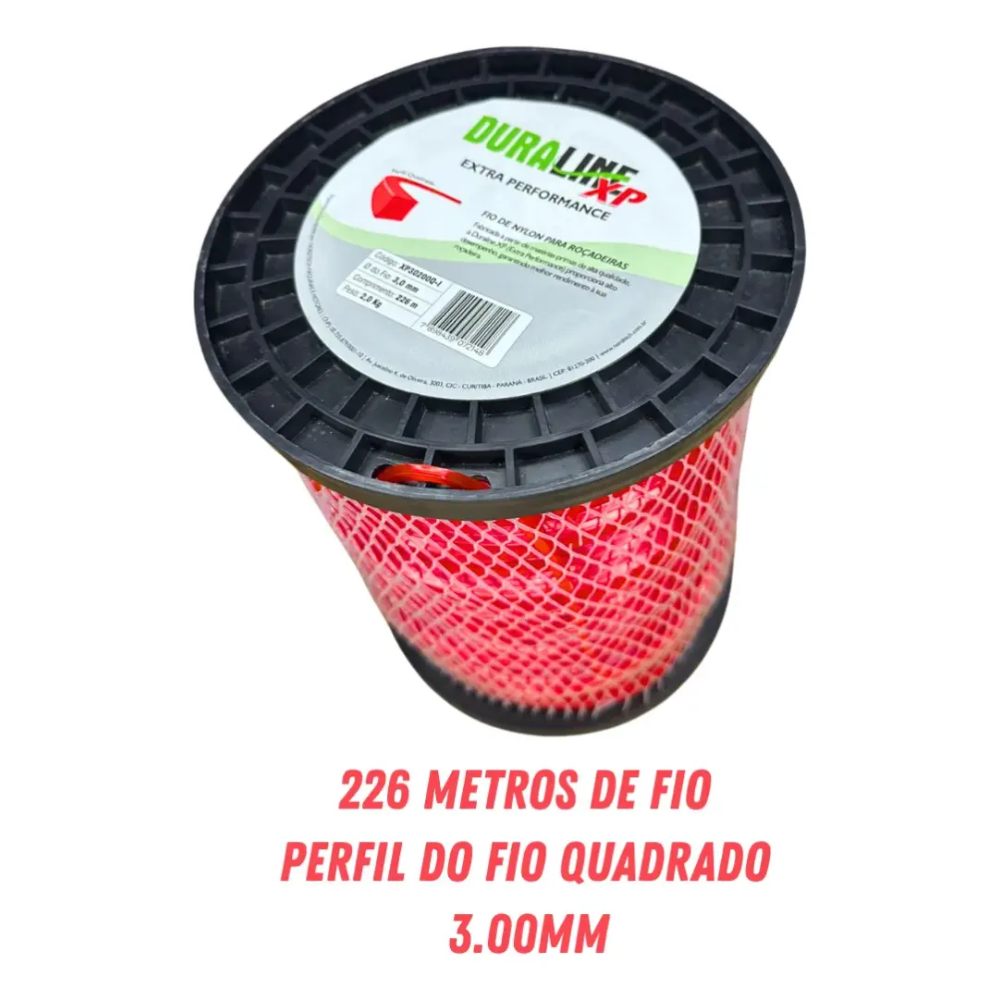 Kit 2 Fios de Nylon para Roçadeira 3mm Quadrado 226m Profissional de Alta Resistência Duraline