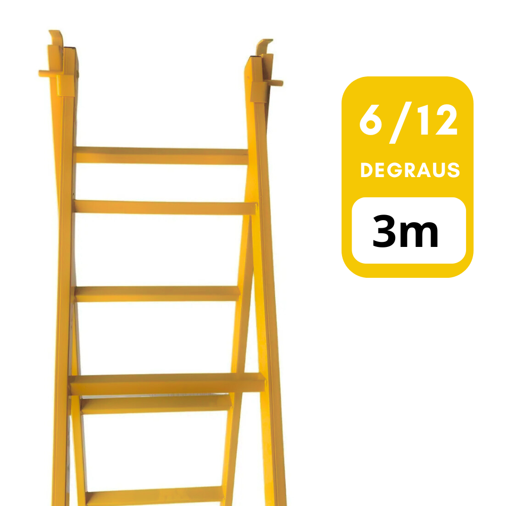 Escada Extensiva 6/12 Degraus 3 metros  Multifuncional 3 em 1 em Aço