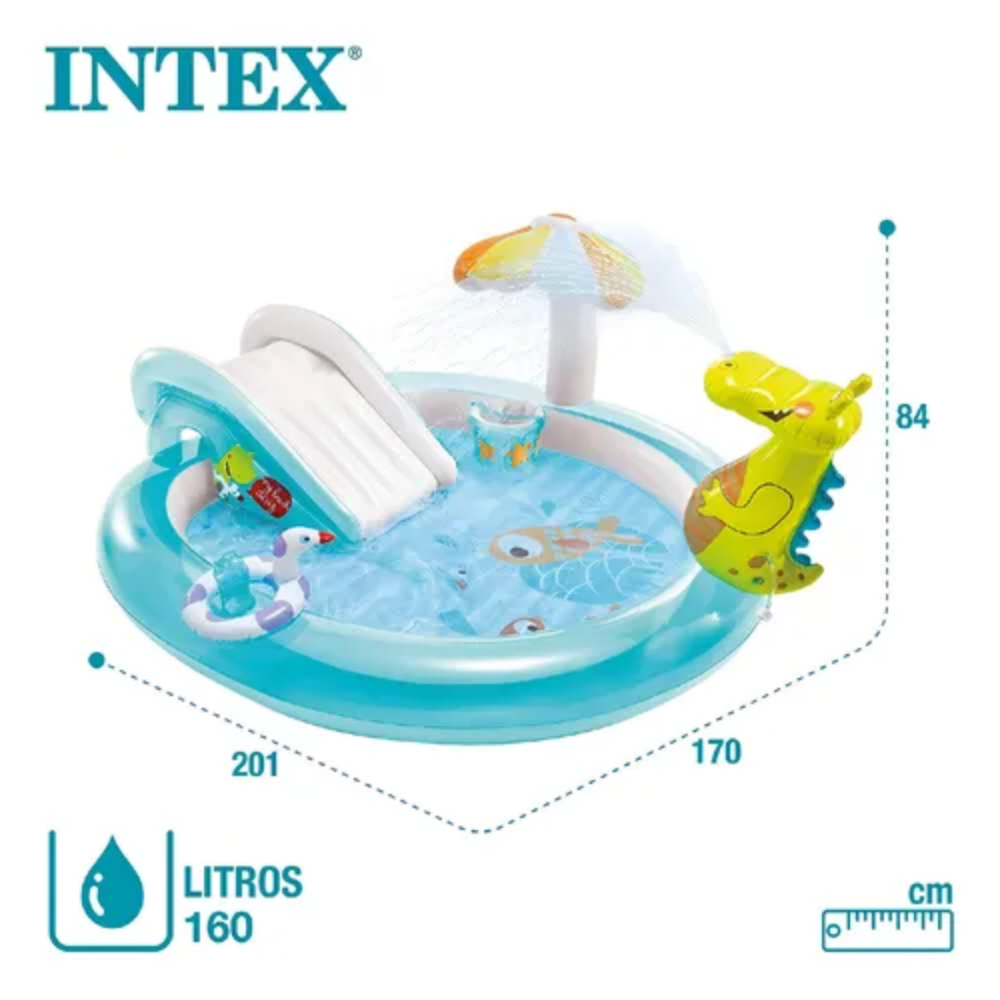 Piscina Playground Jacaré 160 Litros com Forro de Proteção e Bomba de Ar Manual Intex