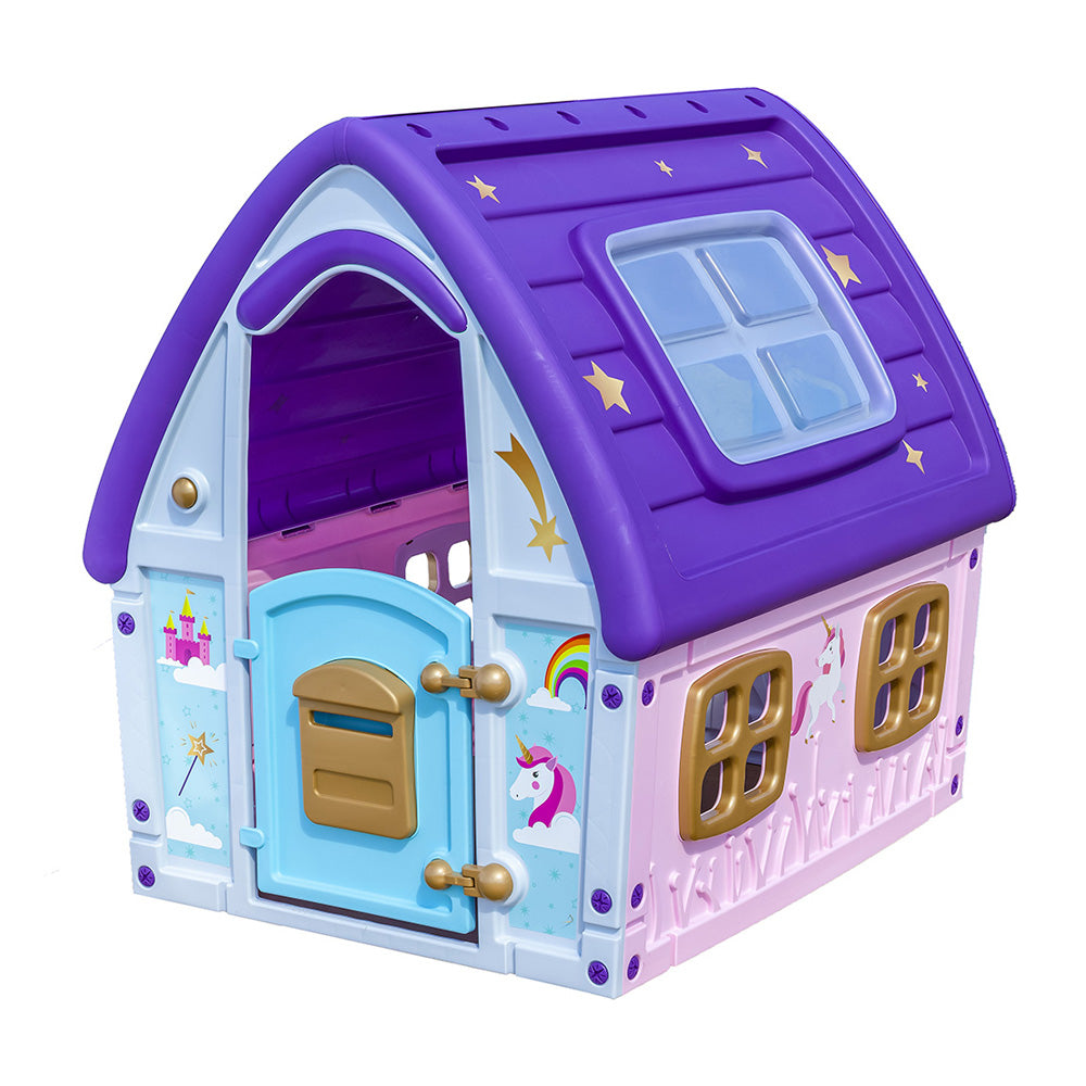 Casinha de Brinquedo Infantil Playground Unicórnio Com Porta e Janela Grand House