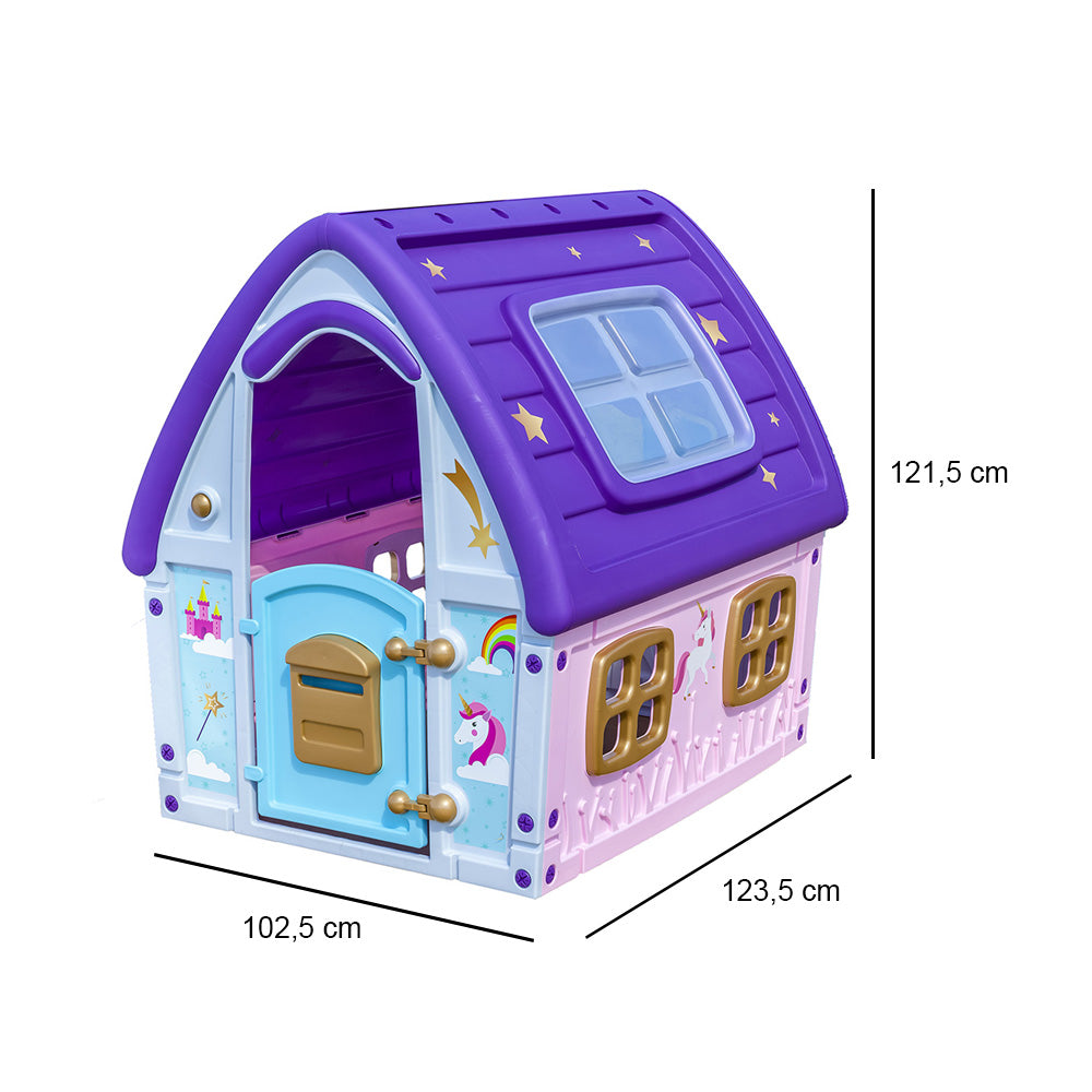 Casinha de Brinquedo Infantil Playground Unicórnio Com Porta e Janela Grand House